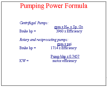 Pumping Formula — PumpRite hydraulic reference sheet