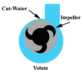 Centrifugal pump impeller and volute components diagram